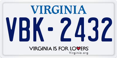 VA license plate VBK2432