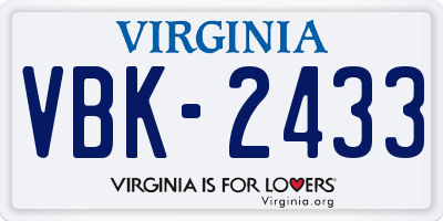 VA license plate VBK2433