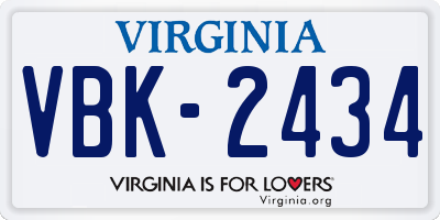 VA license plate VBK2434