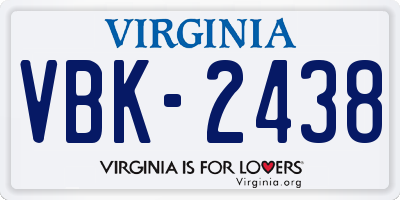 VA license plate VBK2438