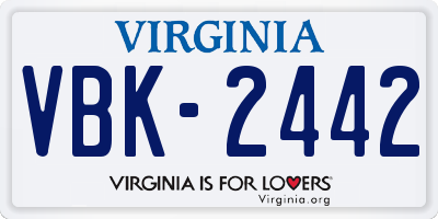 VA license plate VBK2442