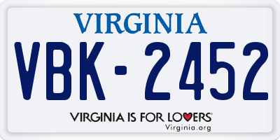 VA license plate VBK2452