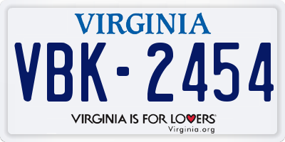 VA license plate VBK2454