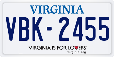 VA license plate VBK2455