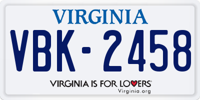 VA license plate VBK2458