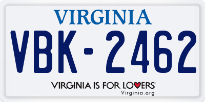 VA license plate VBK2462