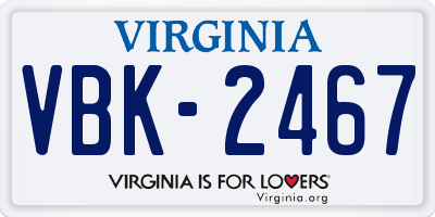 VA license plate VBK2467