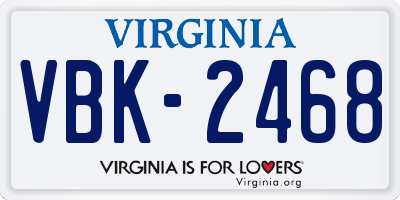 VA license plate VBK2468