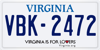 VA license plate VBK2472