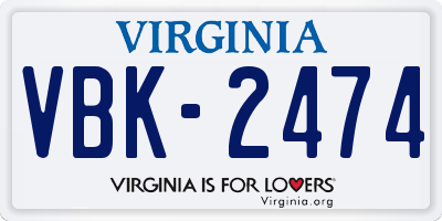 VA license plate VBK2474