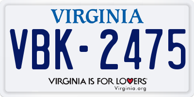 VA license plate VBK2475