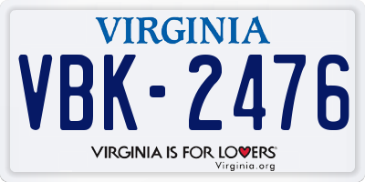 VA license plate VBK2476