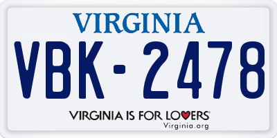 VA license plate VBK2478