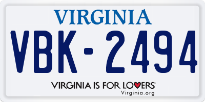 VA license plate VBK2494