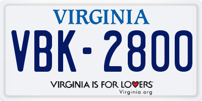 VA license plate VBK2800