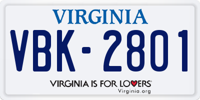 VA license plate VBK2801