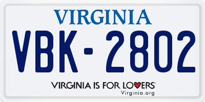 VA license plate VBK2802