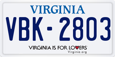 VA license plate VBK2803