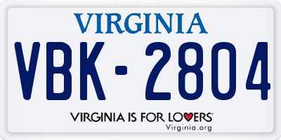 VA license plate VBK2804