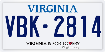 VA license plate VBK2814