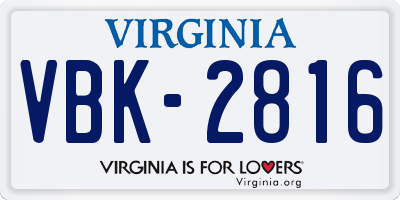 VA license plate VBK2816