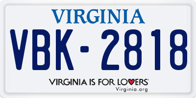 VA license plate VBK2818