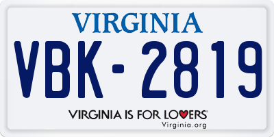 VA license plate VBK2819