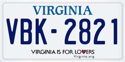VA license plate VBK2821