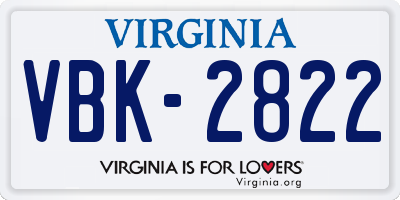 VA license plate VBK2822