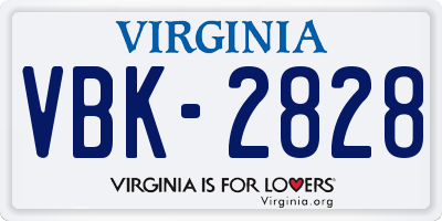 VA license plate VBK2828