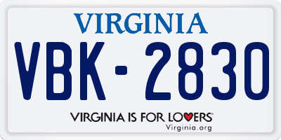 VA license plate VBK2830