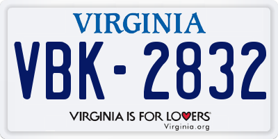 VA license plate VBK2832