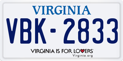 VA license plate VBK2833
