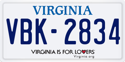 VA license plate VBK2834