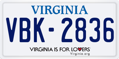 VA license plate VBK2836
