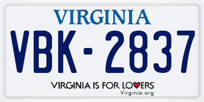 VA license plate VBK2837