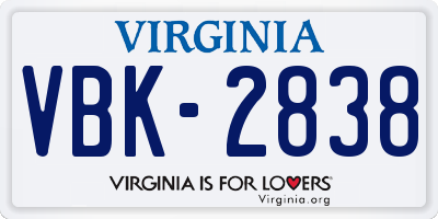 VA license plate VBK2838