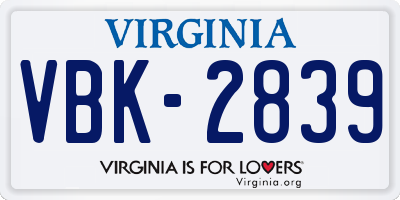 VA license plate VBK2839