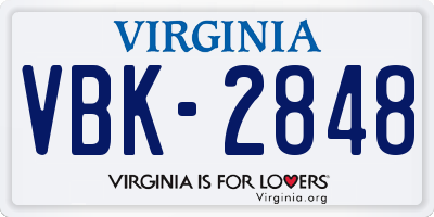 VA license plate VBK2848