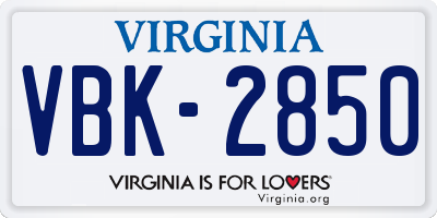 VA license plate VBK2850