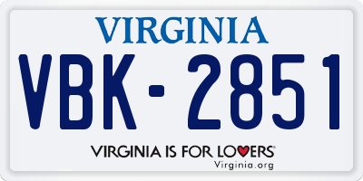 VA license plate VBK2851