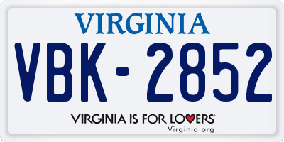 VA license plate VBK2852