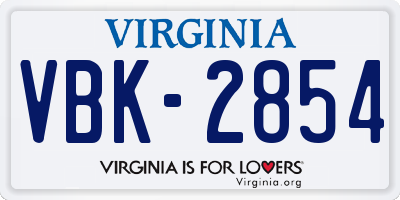 VA license plate VBK2854
