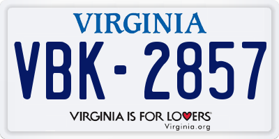 VA license plate VBK2857