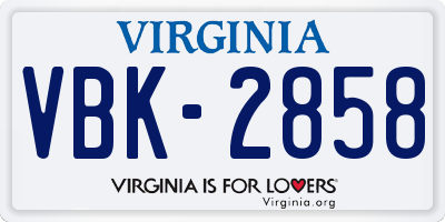 VA license plate VBK2858