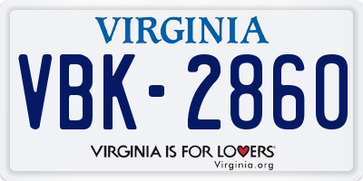 VA license plate VBK2860