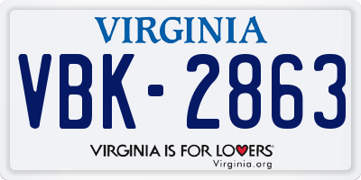VA license plate VBK2863