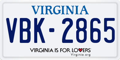 VA license plate VBK2865