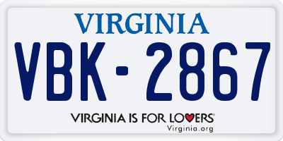 VA license plate VBK2867