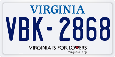 VA license plate VBK2868